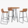 Conjunto Mesa Bistrô Dubai Tampo Madeira com 3 Banquetas em Couro Caramelo e Metal Preto - 1