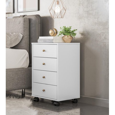 Mesa de Cabeiceira com 4 Gavetas Presence Branco - Demóbile
