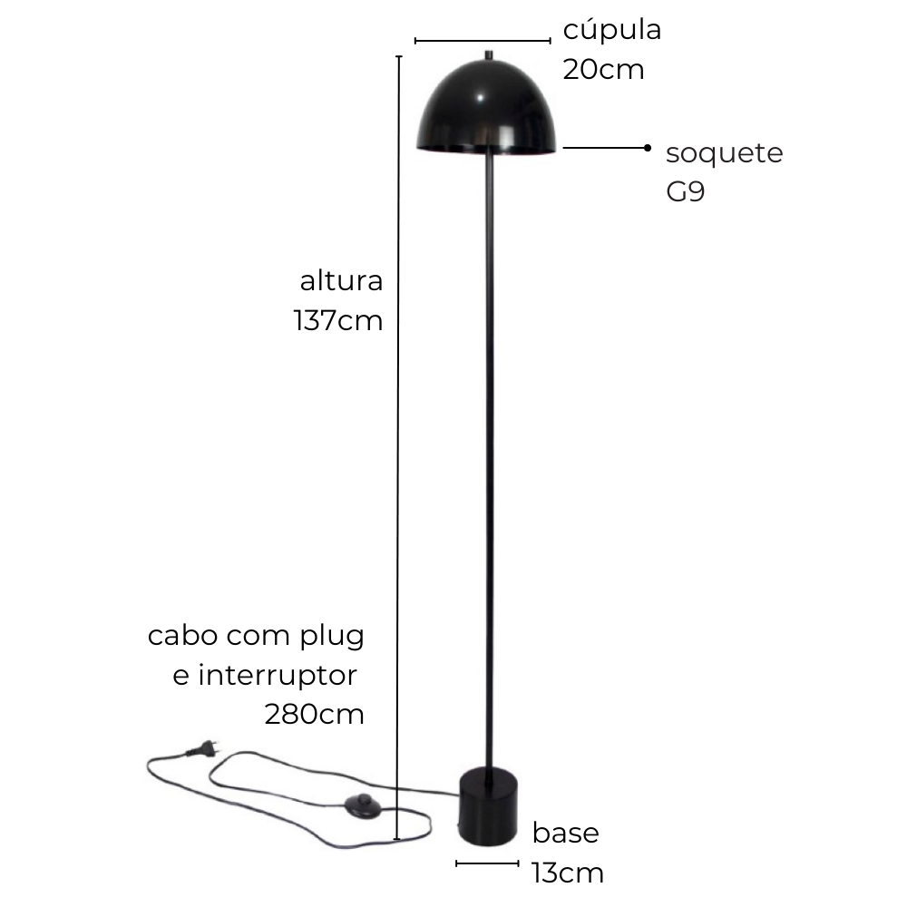 Luminária de Piso Abajur Chão Komaco Slim Preto - 2