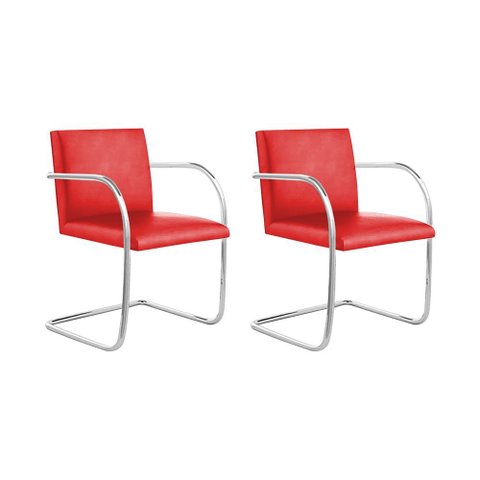 Kit 2 Cadeiras Brno para Escritório Couro Sintético Vermelho Tubular Cromada