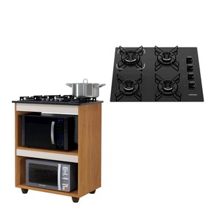 Kit Balcão Cooktop Turim Nature/off White com Fogão Cooktop 4 Bocas Itatiaia