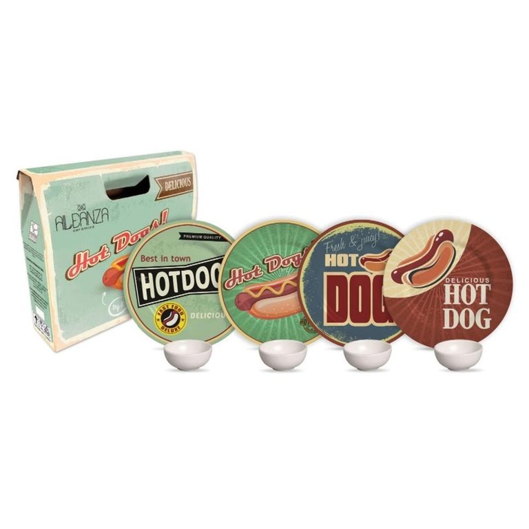 Jogo de Pratos Hot Dog Collection 8 Peças - ALLEANZA Aparelho de Jantar Hot Dog Collection 8 Peç