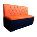 Ver imagem 1 de Poltrona Sofá Booth 1,10cm Acento e Encosto Laranja Base Preta Capitone a Mão Sku_05