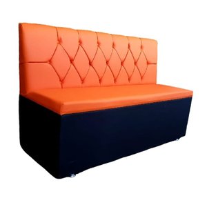 Poltrona Sofá Booth 1,10cm Acento e Encosto Laranja Base Preta Capitone a Mão Sku_05