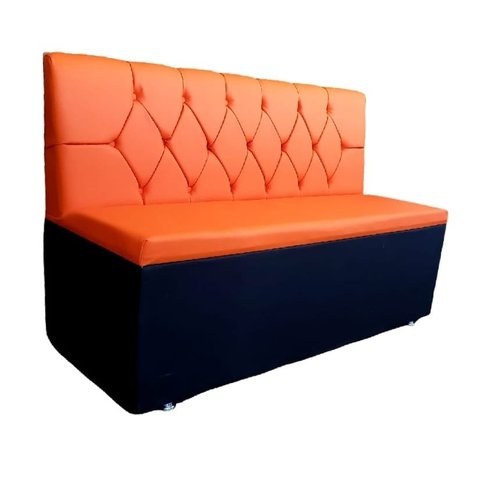 Poltrona Sofá Booth 1,10cm Acento e Encosto Laranja Base Preta Capitone a Mão Sku_05