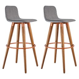 Kit 2 Banquetas Altas Luxo Versatil Aço Cobre Linho Cinza Base Carvalho - 1