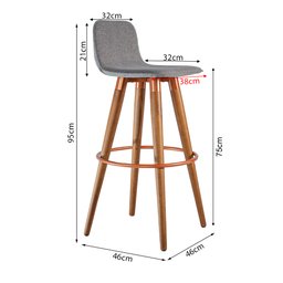 Kit 2 Banquetas Altas Luxo Versatil Aço Cobre Linho Cinza Base Carvalho - 5