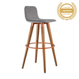 Kit 2 Banquetas Altas Luxo Versatil Aço Cobre Linho Cinza Base Carvalho - 3
