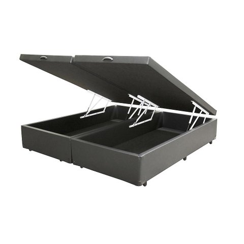 Cama Box Baú Queen Bipartido King Design Corino Cinza 158x198x41