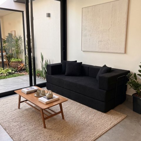 Sofá Loft na Caixa a Vácuo Moderno 3 Lugares 190cm Compacto Bouclê Preto - Vimont Moveis