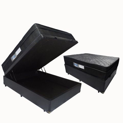 Cama Base Box com Baú Casal Preto + Colchão de Molas Ensacadas Arezzo Black - Portobel