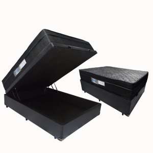 Cama Base Box com Baú Casal Preto + Colchão de Molas Ensacadas Arezzo Black - Portobel