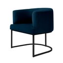 Ver imagem 2 de Poltrona Decorativa Arredondada Emi Base de Ferro Preto Fosco em Veludo Azul Estofama