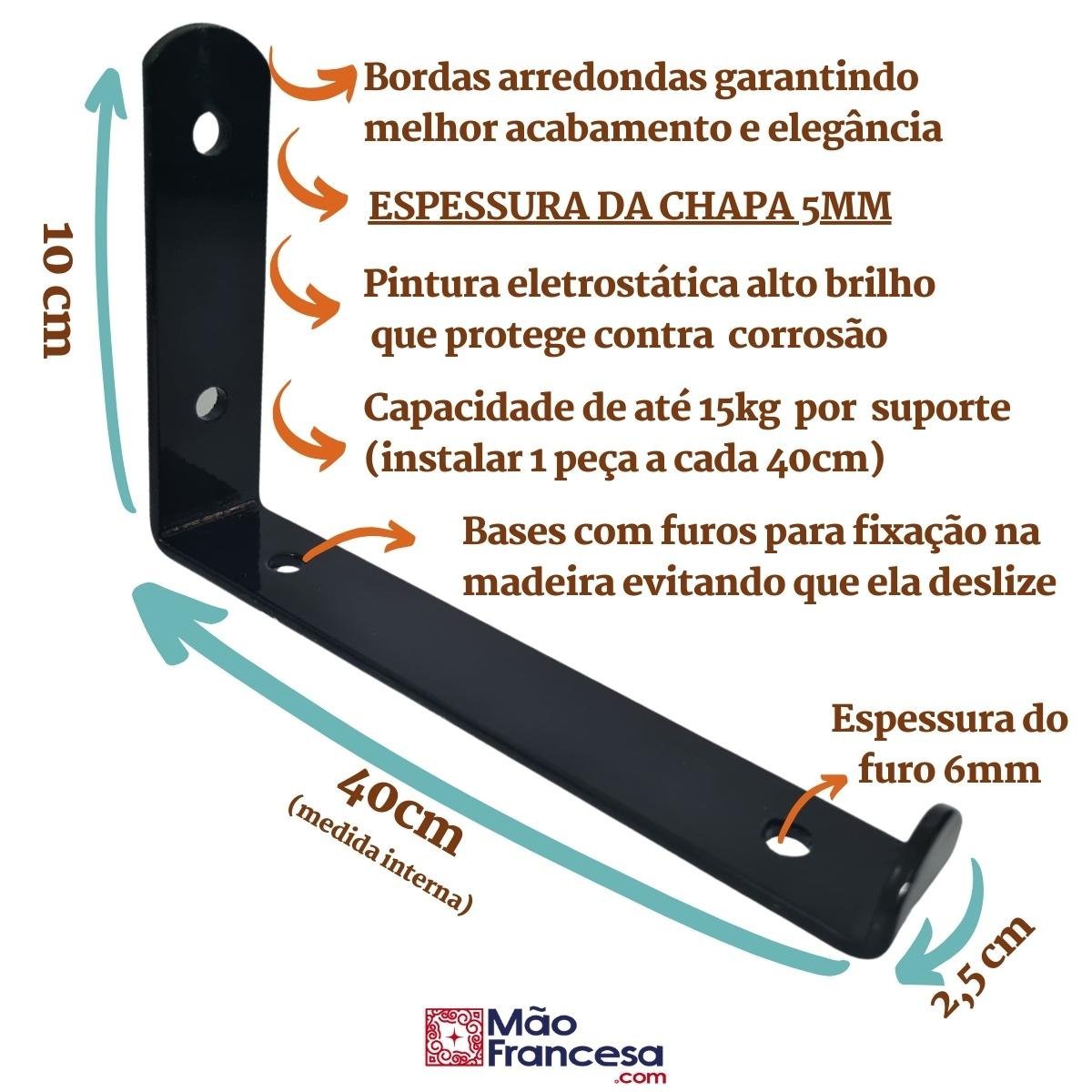 Mão Francesa Invertida 40cm 5mm 8 Peças Reforçada Industrial ...