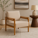 Ver imagem 1 de Kit 2 Poltronas Yasmin para Sala de Estar ou Recepção Madeira Maciça em Linho Premium:cru