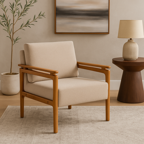 Kit 2 Poltronas Yasmin para Sala de Estar ou Recepção Madeira Maciça em Linho Premium:cru