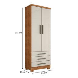 Guarda Roupa Solteiro Floripa 2 Portas 3 Gavetas Cedro Areia - Saga Decor - 4