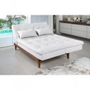 Ver imagem 1 de Sofá Cama Versátil 3 Lugares Império Reclinável Pés Madeira Espuma D33 Corano Branco 036