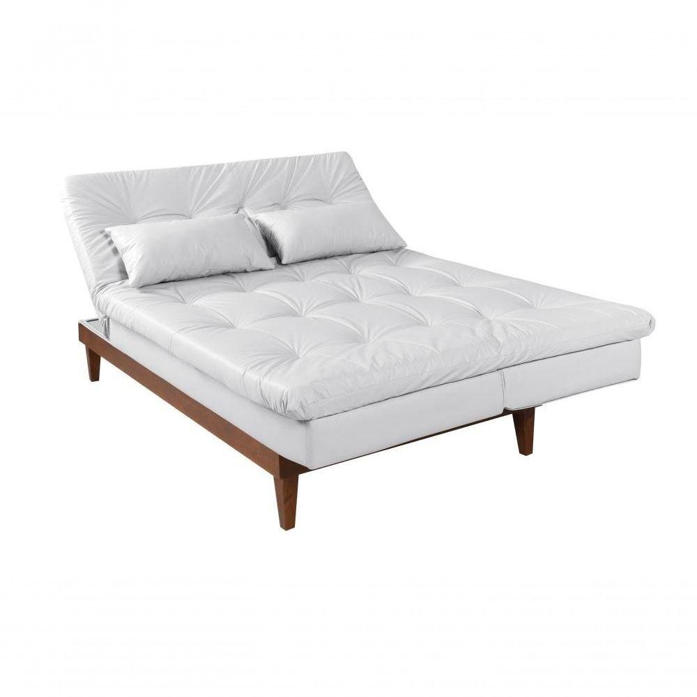 Sofá Cama Versátil 3 Lugares Império Reclinável Pés Madeira Espuma D33 Corano Branco 036 - 7