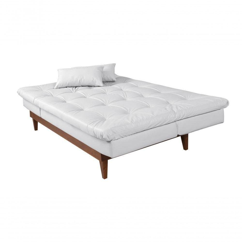 Sofá Cama Versátil 3 Lugares Império Reclinável Pés Madeira Espuma D33 Corano Branco 036 - 4