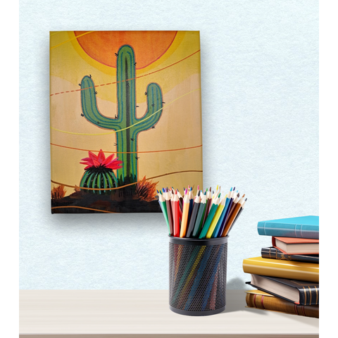 Mini Quadro de Kactos Decorativo Pintado a Mão 30x25cm