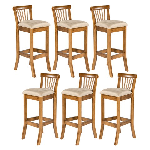 Kit 6 Banquetas Alta para Bancada 36 x 100 Cm Valencia Madeira Maciça Imbuia Linho Bege M58 - RMI