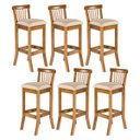 Ver imagem 1 de Kit 6 Banquetas Alta para Bancada 36 x 100 Cm Valencia Madeira Maciça Imbuia Linho Bege M58 - RMI