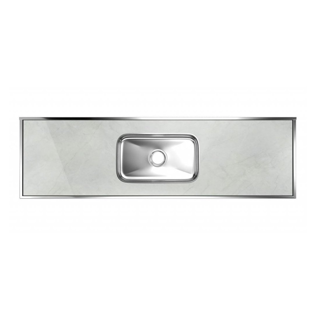 Pia de Cozinha Laminada 200x53cm Branco Mármore Carrara Forminox