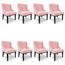 Ver imagem 1 de Kit 8 Cadeiras Estofadas para Sala de Jantar Base Fixa de Madeira Preto Lia Suede Rosa bebê - Ibiza