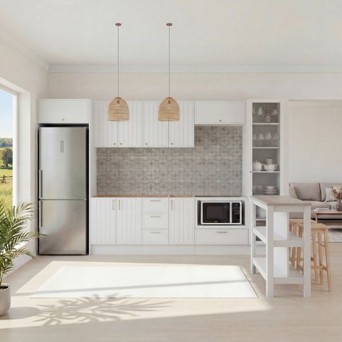 Cozinha Modulada 10 Peças sem Tampo com Cristaleira e Ilha Marselha CabeCasa MadeiraOriginals Branco