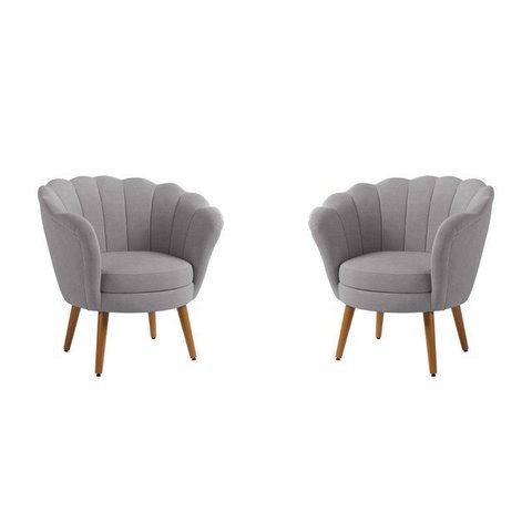 Kit 2 Poltronas Pétala Veludo Cinza Claro Pés Palito - Kimi Design