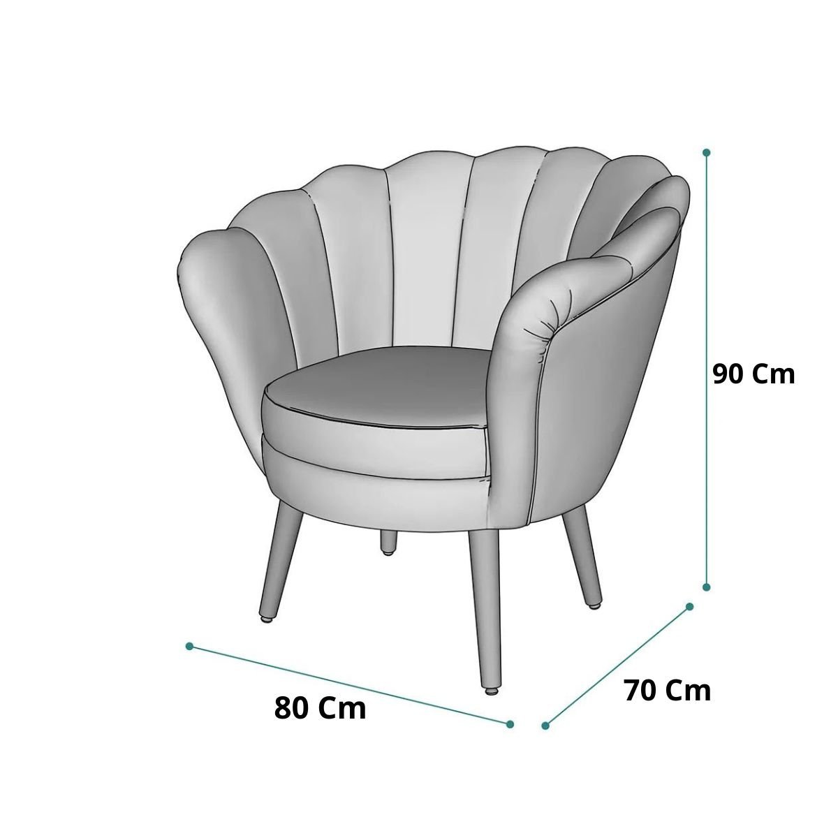 Kit 2 Poltronas Pétala Veludo Cinza Claro Pés Palito - Kimi Design - 5