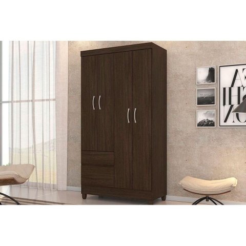 Guarda Roupa Solteiro 4 Portas e 2 Gavetas Lotus Flex Ébano Touch - Demóbile