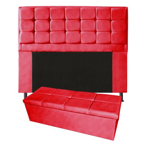Kit Cabeceira + Calçadeira Baú Copenhague King Size 195cm Suede:vermelho