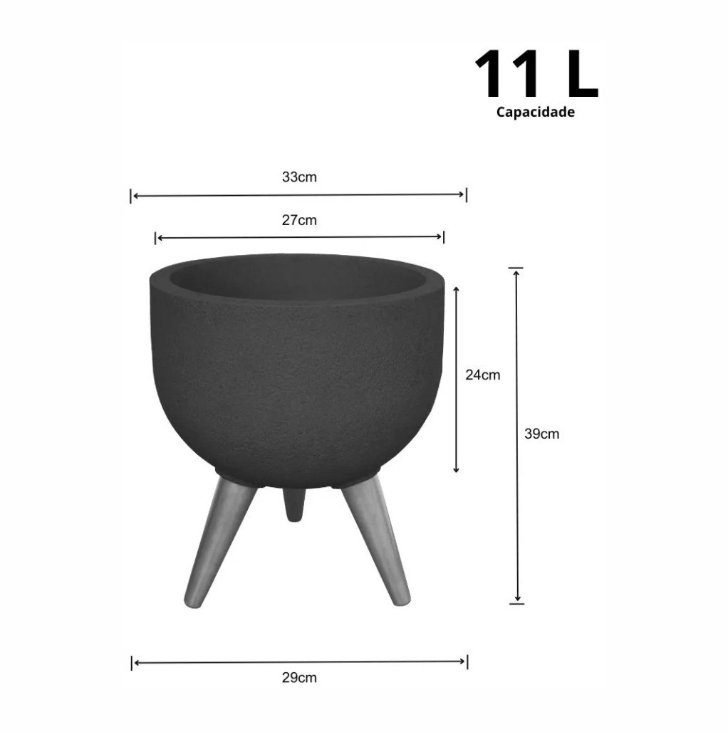 Vaso Redondo Decore Polietileno 39x33x29cm Japi - Chumbo - 3