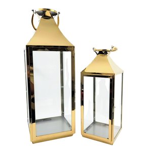 Lanterna Marroquina Decorativa Dourada 57/40cm Kit 2pç
