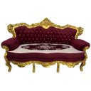 Ver imagem 2 de Jogo de Sofá Clássico com Par de Poltronas Marsala com Dourado 124x192x74 e 117x94x74cm