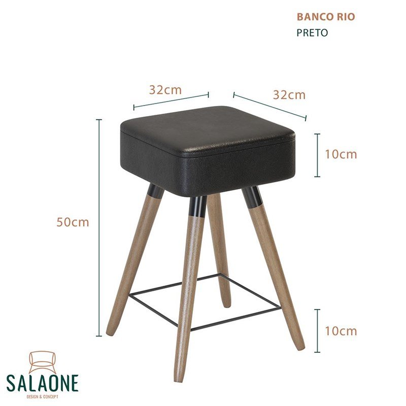 Banco Baixo Rio 50 Cm Preto - Salaone - 4