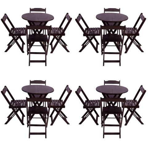 Kit 4 Jogos de Mesa Dobravel com 4 Cadeiras Tampo Redondo 70x70 Tabaco