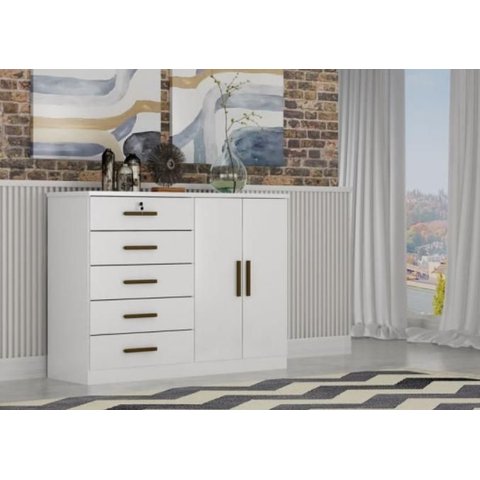 Cômoda com Sapateira Space 5 Gavetas - Móveis Novo Horizonte Branco