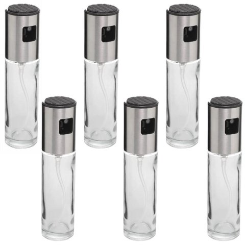 Kit 6 Borrifadores Spray Azeite Vinagre 100ml Wolff Aço Inox Vidro Pulverizador Pequeno Restaurante