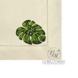 Guardanapo Linho Bege Ponto Ajour Bordado Costela de Adão Tropical 50x50 cm - 2