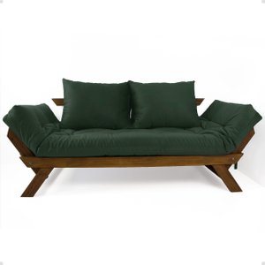 Sofá Japão Futon Verde Militar em Madeira Maciça Imbuia