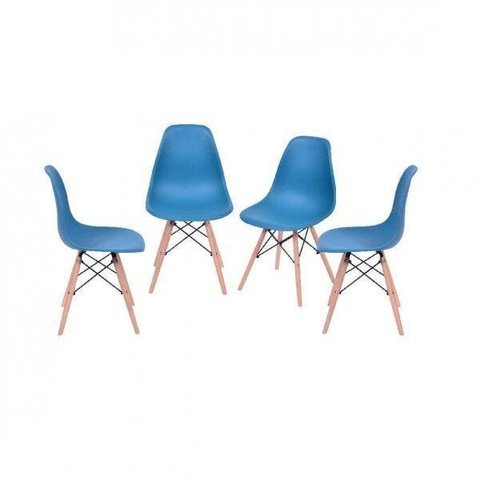 Kit 4 Cadeiras Eames Dkr Base Madeira Azul/Petróleo