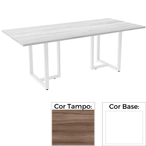 Mesa de Reunião Retangular 260 x 120 cm Pé Tubular PE25 em MDP Cor Walnut Base Branco