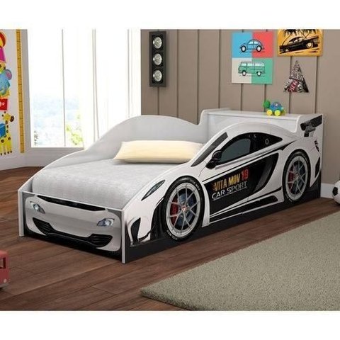 Cama Solteiro Carro de Corrida Branco Vitamov
