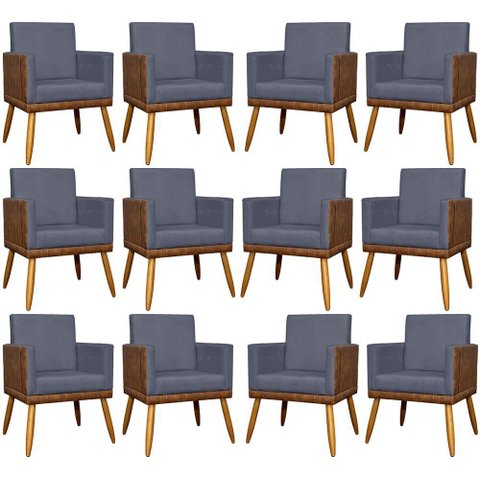 Kit 12 Poltronas Decorativas para Escritório Lis Corino e Pé Palito - Cinza Suede Corino