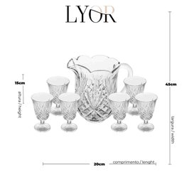 Conjunto Jarra com 6 Taças de Cristal Dublin 1,5 L - 200 Ml Lyor - 6