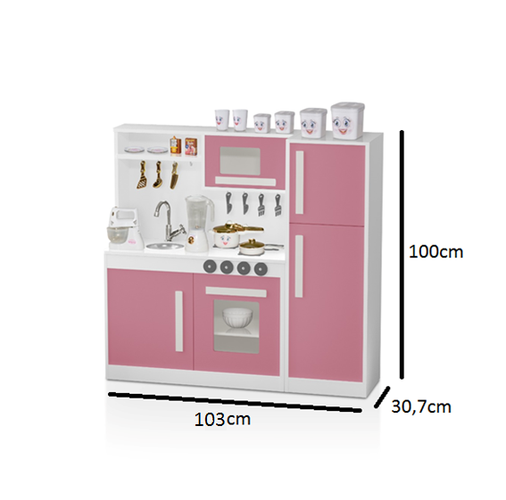 Cozinha Infantil Rosa 100%mdf Completa + Geladeira Perfeita - 3