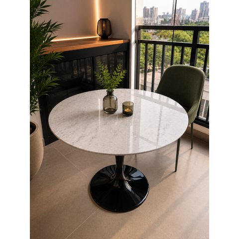 Mesa de Jantar Saarinen Preto - Redonda 100cm - Mármore Espirito Santo